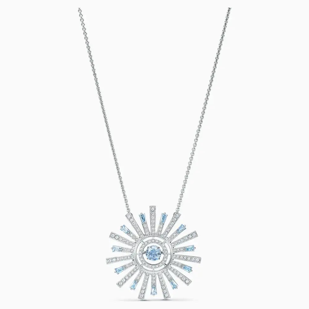 Sun Pendant Flower Shape Crystal Chain Women Necklace