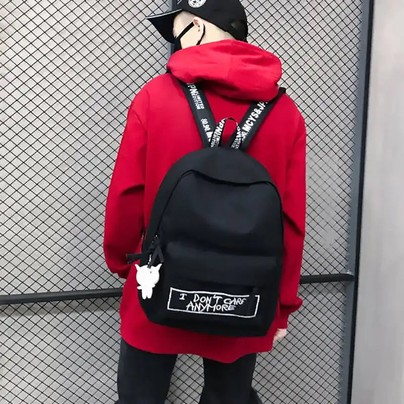 Canvas Backpack Harajuku Style Women Backpack Doll Pendant Shoulder Bag