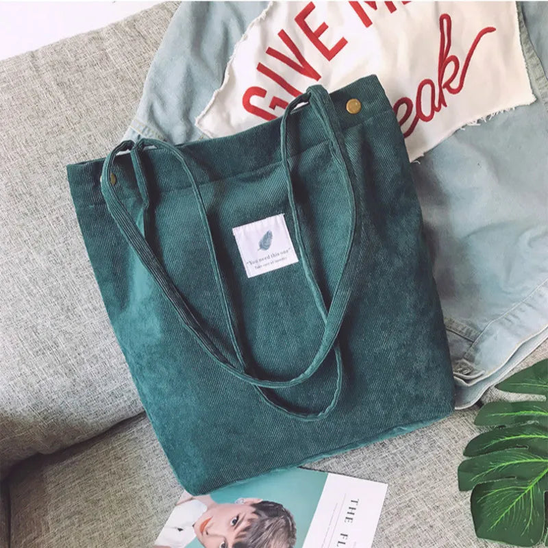 Corduroy Shoulder Bag Reusable Shopping Bags Casual Tote for Women