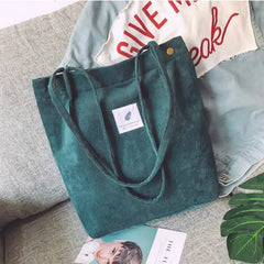 Corduroy Shoulder Bag Reusable Shopping Bags Casual Tote for Women