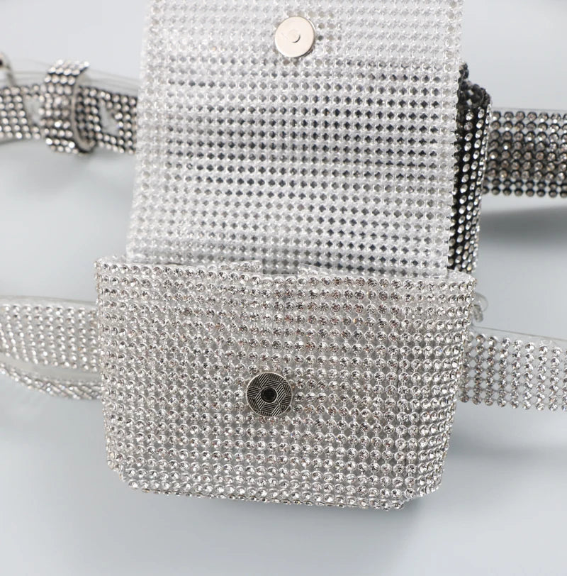 European Bling Mini Waist Pack For Women Silver PVC Waist belt with Coin Bag