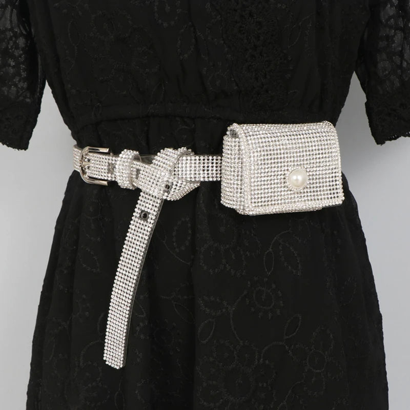 European Bling Mini Waist Pack For Women Silver PVC Waist belt with Coin Bag
