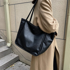 Solid PU Leather Shoulder Tote Bag Large Capacity Tote