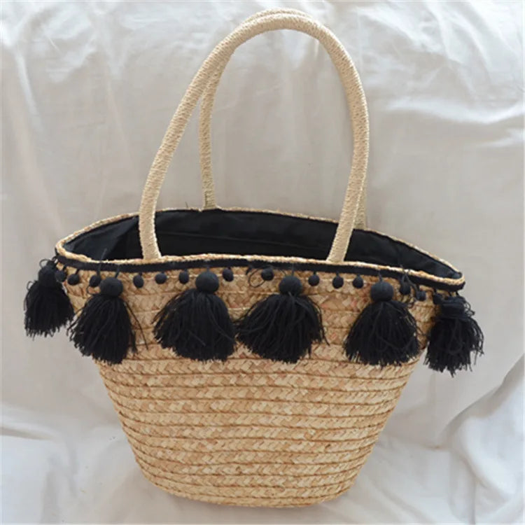 Straw Tassel Handbag Women Beach Woven Shoulder Bag