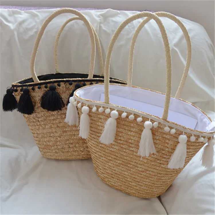 Straw Tassel Handbag Women Beach Woven Shoulder Bag