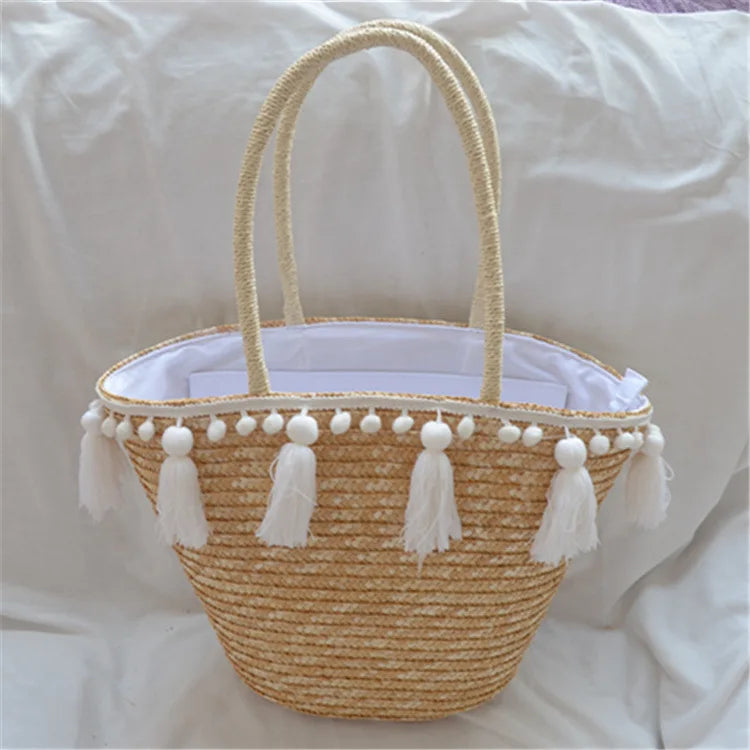 Straw Tassel Handbag Women Beach Woven Shoulder Bag