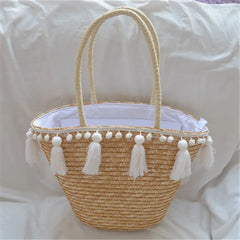 Straw Tassel Handbag Women Beach Woven Shoulder Bag