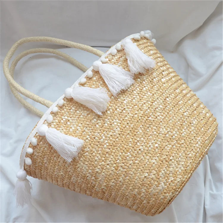 Straw Tassel Handbag Women Beach Woven Shoulder Bag