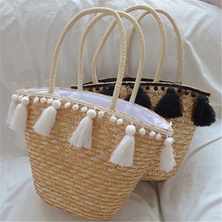 Straw Tassel Handbag Women Beach Woven Shoulder Bag