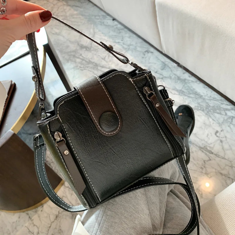 Retro PU Leather Crossbody Satchel Bag Women Small Square Shoulder Messenger Han