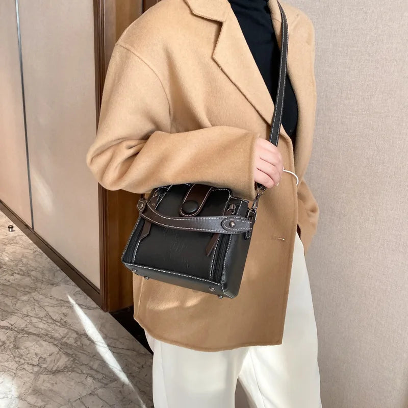 Retro PU Leather Crossbody Satchel Bag Women Small Square Shoulder Messenger Han