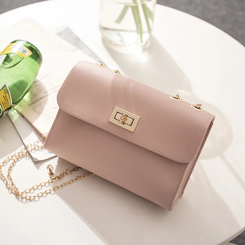 Leather Chain Crossbody Bag Mini Hasp Purses