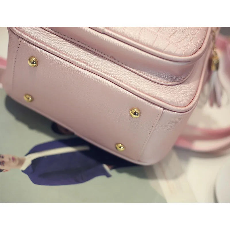 PU Leather Schoolbag for Teenager Girls Female Preppy Style