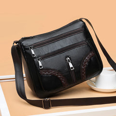 Women Braided PU Shoulder Messenger Bag Multi-pocket Solid Handbag