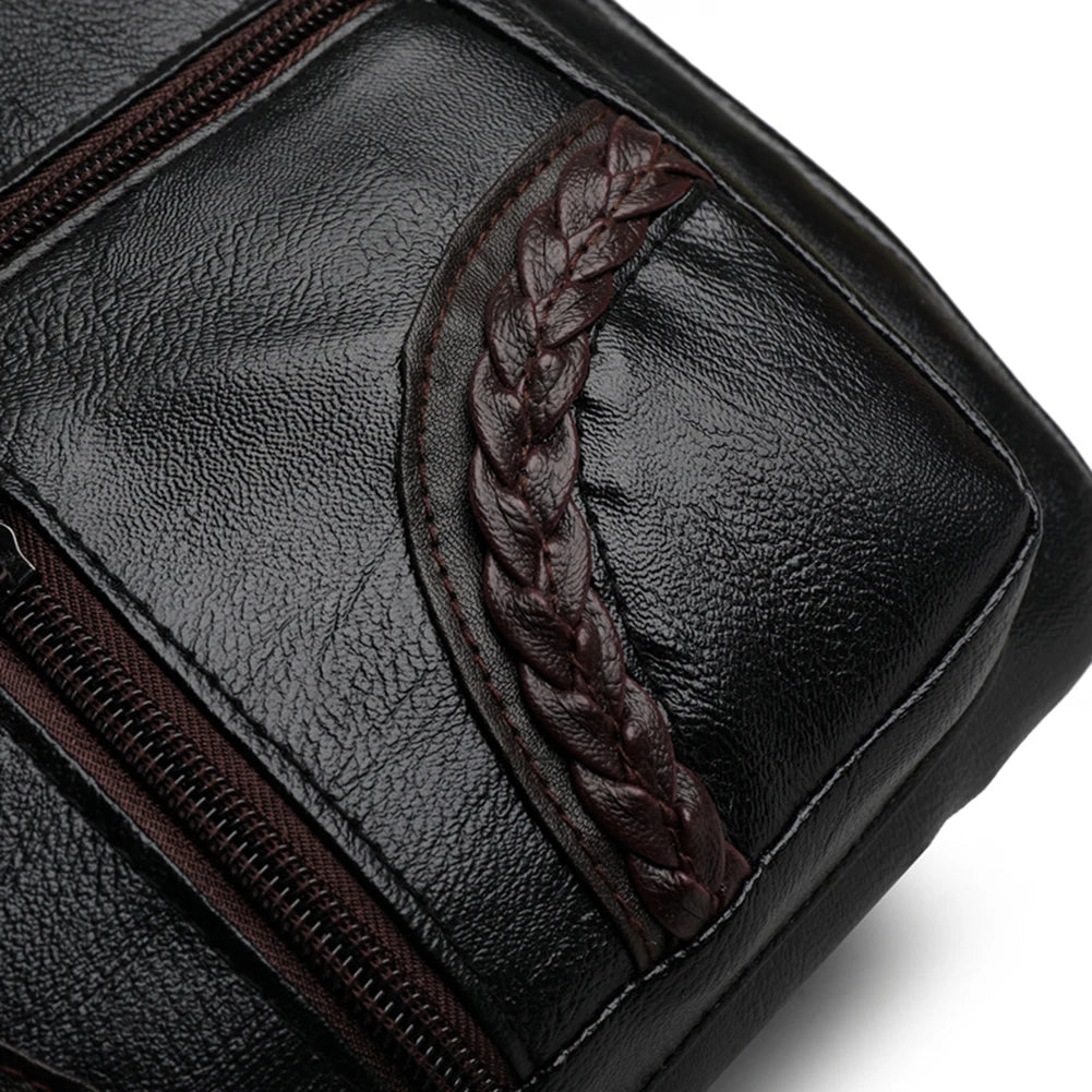 Women Braided PU Shoulder Messenger Bag Multi-pocket Solid Handbag