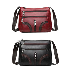Women Braided PU Shoulder Messenger Bag Multi-pocket Solid Handbag
