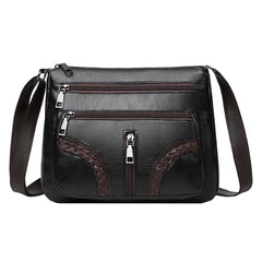 Women Braided PU Shoulder Messenger Bag Multi-pocket Solid Handbag