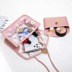 Women Transparent Daisy Pattern Shoulder Bag Chain Strap Messenger Handbag