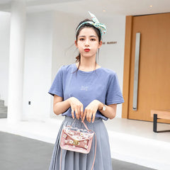 Women Transparent Daisy Pattern Shoulder Bag Chain Strap Messenger Handbag