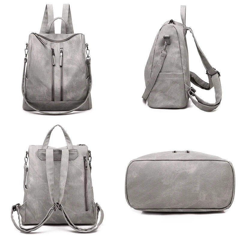 Multifunction Women Leather Backpack Female Shoulder Bag