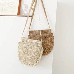 Vintage Woven Half Round Straw Beach Bag Bohemian Crossbody Rattan Bag
