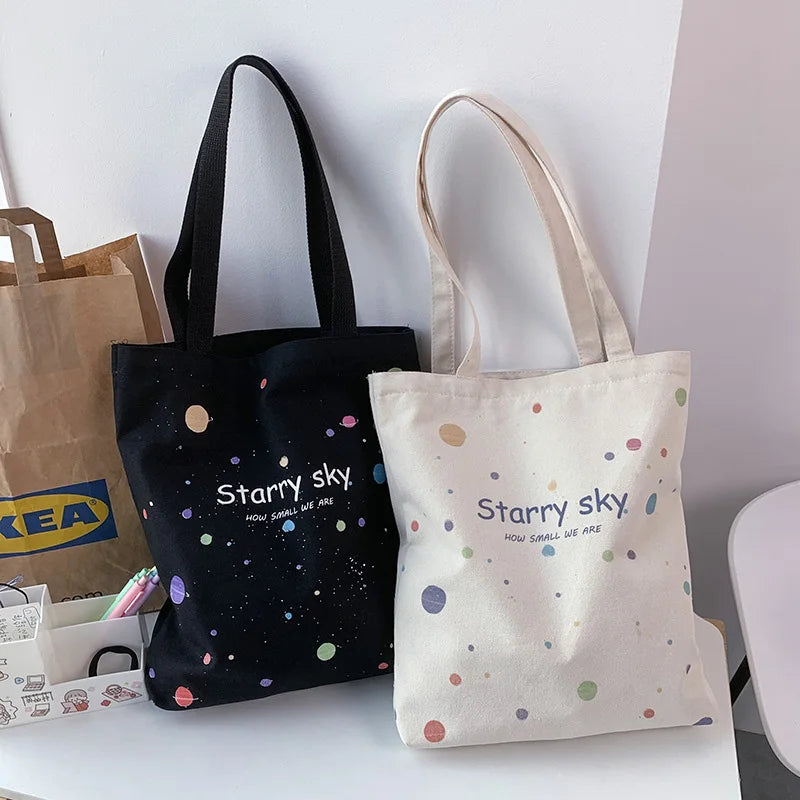 Japanese Style Starry Sky Canvas Tote Bag for Women