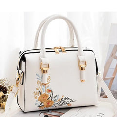 Floral Women PU Leather Boston Bags Female Handbags