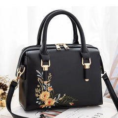 Floral Women PU Leather Boston Bags Female Handbags