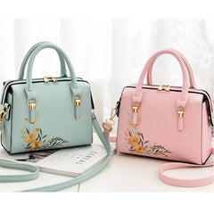 Floral Women PU Leather Boston Bags Female Handbags