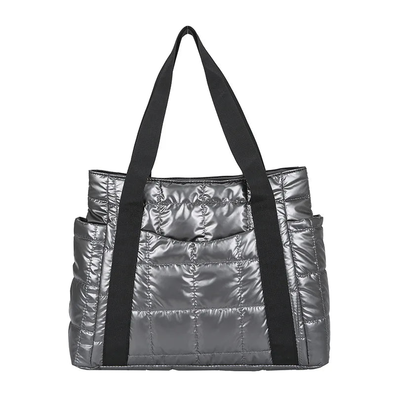 Winter Padded Duffel Bag Nylon Plaid Shoulder Tote