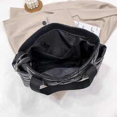 Winter Padded Duffel Bag Nylon Plaid Shoulder Tote
