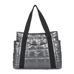 Winter Padded Duffel Bag Nylon Plaid Shoulder Tote