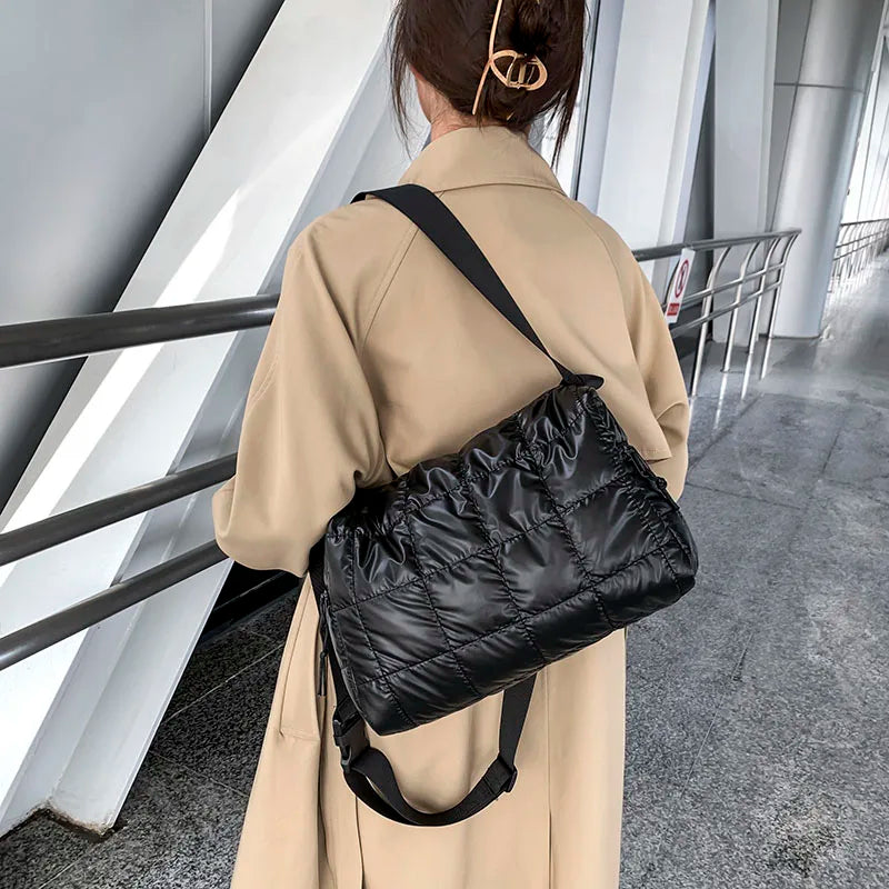 Winter Large Capacity Nylon Shoulder Bag Women Warm Down Handbag Quilted