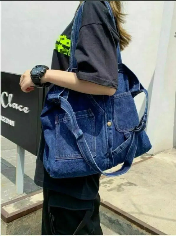 Women Denim Handbag Shoulder Bag Large Capacity Shopping Bag