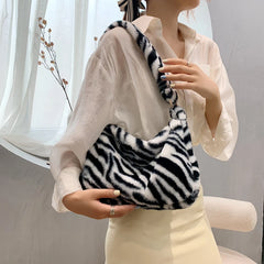 Women Plush Flower Shoulder Bags Furry Tote Handbag