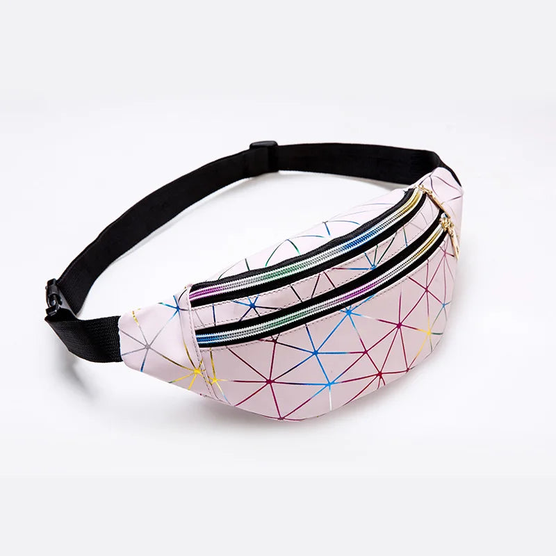 Colorful Laser Sports PU Leather Waist Bag for Men and Women
