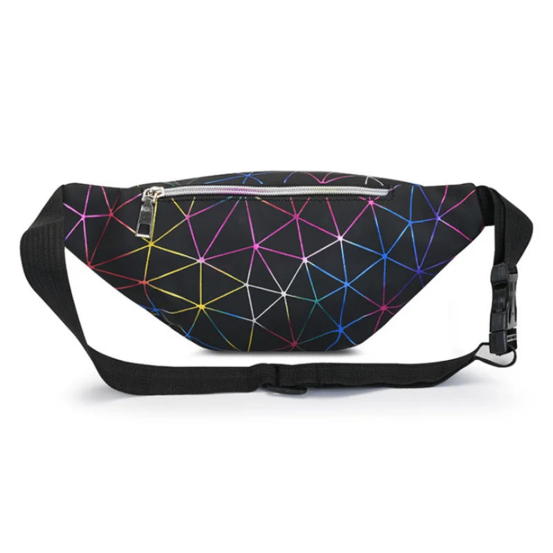 Colorful Laser Sports PU Leather Waist Bag for Men and Women