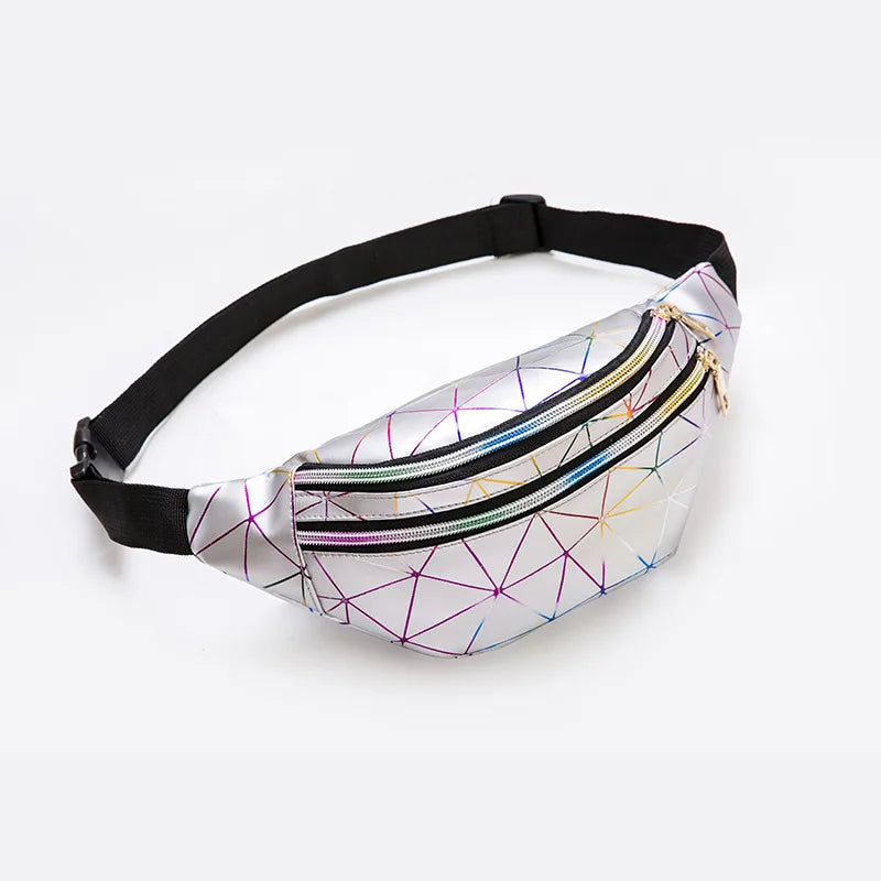 Colorful Laser Sports PU Leather Waist Bag for Men and Women