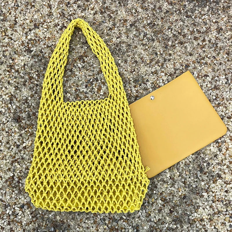 Cotton Thread Knit Women Handbag Ladies Net Hollow Out Tote Bag