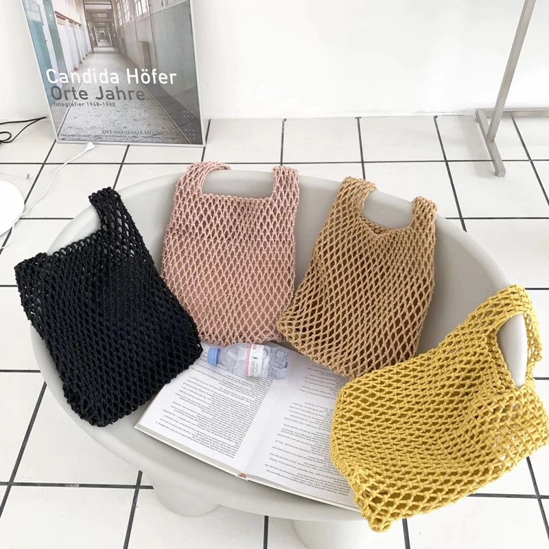Cotton Thread Knit Women Handbag Ladies Net Hollow Out Tote Bag