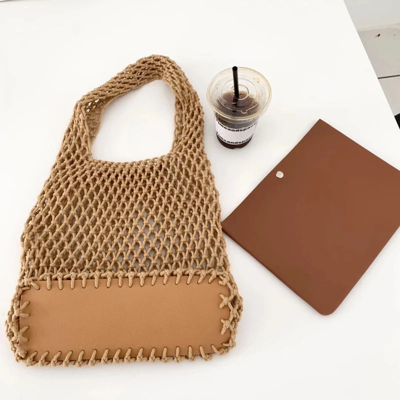 Cotton Thread Knit Women Handbag Ladies Net Hollow Out Tote Bag