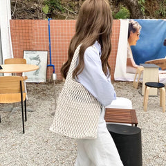 Cotton Thread Knit Women Handbag Ladies Net Hollow Out Tote Bag