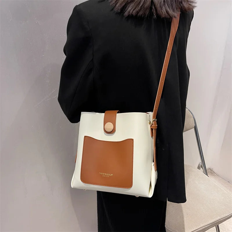 Women's Bucket Crossbody Bag High Pu Leather Shoulder Handbag
