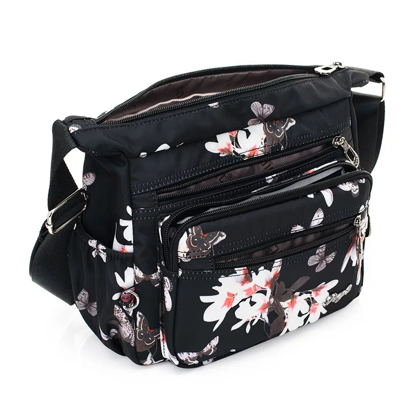 Women Flower Butterfly Printed Waterproof Nylon Shoulder Bags