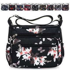 Women Flower Butterfly Printed Waterproof Nylon Shoulder Bags