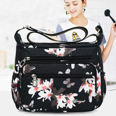 Women Flower Butterfly Printed Waterproof Nylon Shoulder Bags