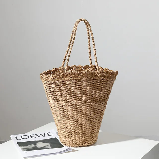 Fan-shaped Straw Woven Bag Shoulder Portable Seaside Vacation Beach Bag