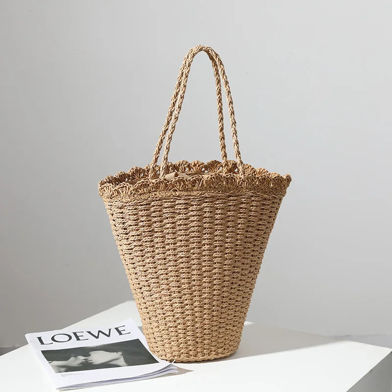 Fan-shaped Straw Woven Bag Shoulder Portable Seaside Vacation Beach Bag