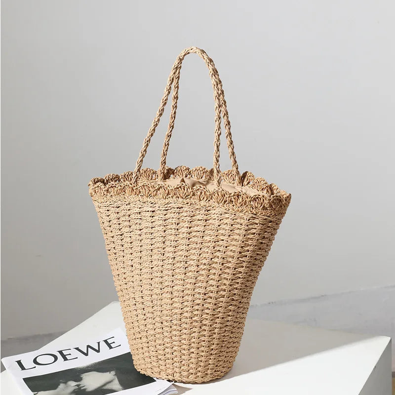Fan-shaped Straw Woven Bag Shoulder Portable Seaside Vacation Beach Bag