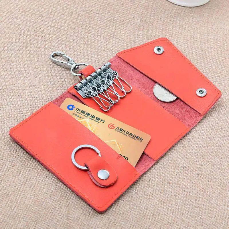100% Cow Leather Key Wallet Car Key Case Zipper Holder